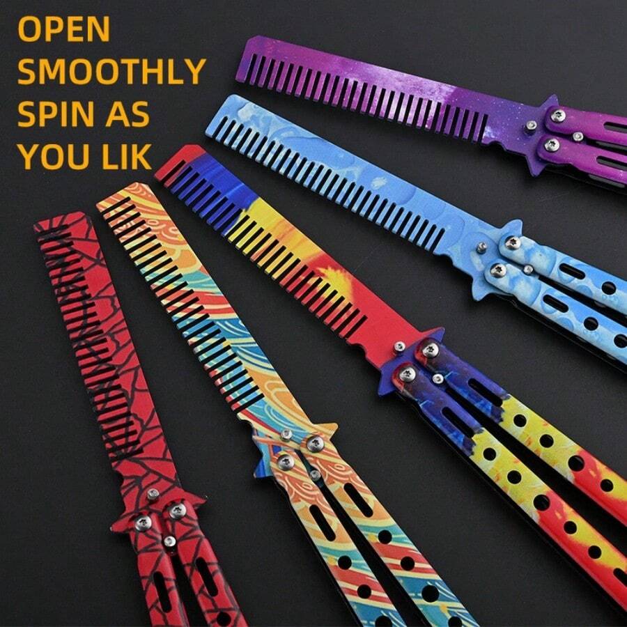 Navaja mariposa con forma de peine, cuchillo multiusos para acampar y defensa personal, accesorio de juego de rol de CS GO, el mejor regalo para fans de juegos y anime - Estilo 1 - Ver 1