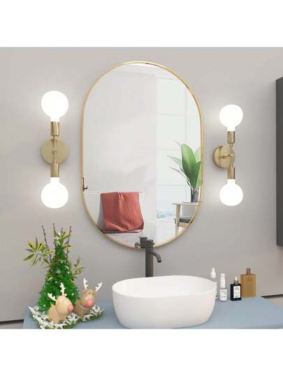 CASSIL Oval Mirror, 50 75 Cm, Bathroom Metal Frame Horizontal Or Vertical Suspension, Living Room, Bedroom, Entrance Makeup Spiegel (Black, Gold) view 5