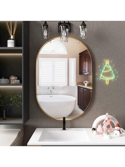 CASSIL Oval Mirror, 50 75 Cm, Bathroom Metal Frame Horizontal Or Vertical Suspension, Living Room, Bedroom, Entrance Makeup Spiegel (Black, Gold) view 8