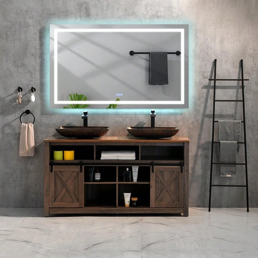 Bathroom Vanity Mirror Lighted Bathroom Aluminum Mirror 6000K LED Anti ...
