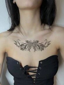 1 Sheets Big Size Body Art Temporary Tattoo Stickers For Women And Men, Sexy Butterfly Totem Pattern, Waterproof Fake Tattoo, Lasts 2-5 Days, Covering Scars,Can Be Used On Arms Wrist Shoulders Legs Waist Neck Hand Chest Thighs Finger, Suitable For Parties, Gifts, Vacations - Black - View 3