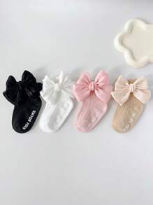4 Pairs Girls' Ruffle, Bowknot, Floral Design Short Socks - Multicolor - View 3