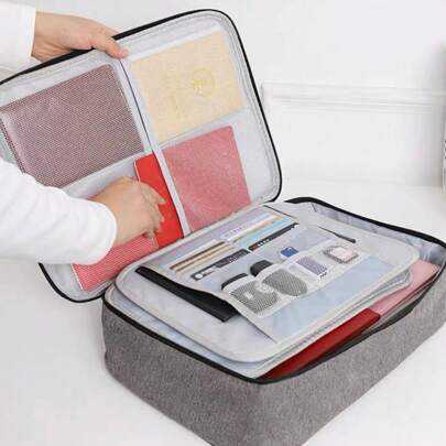 1 pieza Bolsa de archivo portátil,Maletín multifuncional impermeable para oficina, bolso de almacenamiento de documentos para viajes de negocios, organizador de tarjetas bancarias y pasaporte, accesorio de viaje