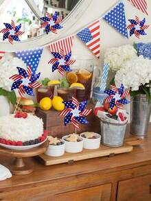 4入組美式國旗風車，紅白藍裝飾，花園風車，國慶戶外裝飾風車，適用於庭院、花園、派對等紀念日活動 - 彩色 - 查看 6