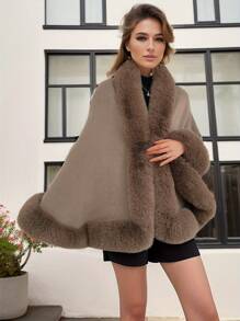 1pc Acrylic Knitted Fabric Faux Mink Collar Plain Color Cape Shawl, Elegant Vintage Style Suitable For Qipao And Evening Dress, Short Knitted Cardigan Jacket For Autumn/Winter - Multicolor - View 7