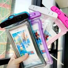 1入通用海灘游泳池防水手機袋，手機防水防塵袋，通用手機保護袋，透明保護袋，配實色，適用於沖涼、戶外活動、漂流、游泳、潛水、泳池、浴室、手機保護袋-保護您手機不受水損 - 彩色 - 查看 3
