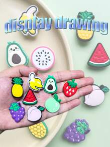 10 PCS Fruit Series, Avocado, Strawberry, Grape, Pineapple, Dragon Fruit, Banana, Watermelon, Peach Shoe Decoration Charms ForClogs Bubble Slides Sandals, Pvc ShoeDecorations, Beach Bag Accessories, Gift Ldea For BirthdayChristmas Valentine's Day Halloween, Party Favors