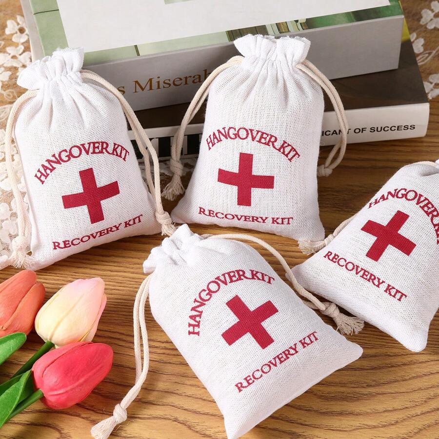 Red Cross First Aid Kit Medical Packaging Bag, Linen Hangover Tool Bag, Party Gift Bag - White - View 1