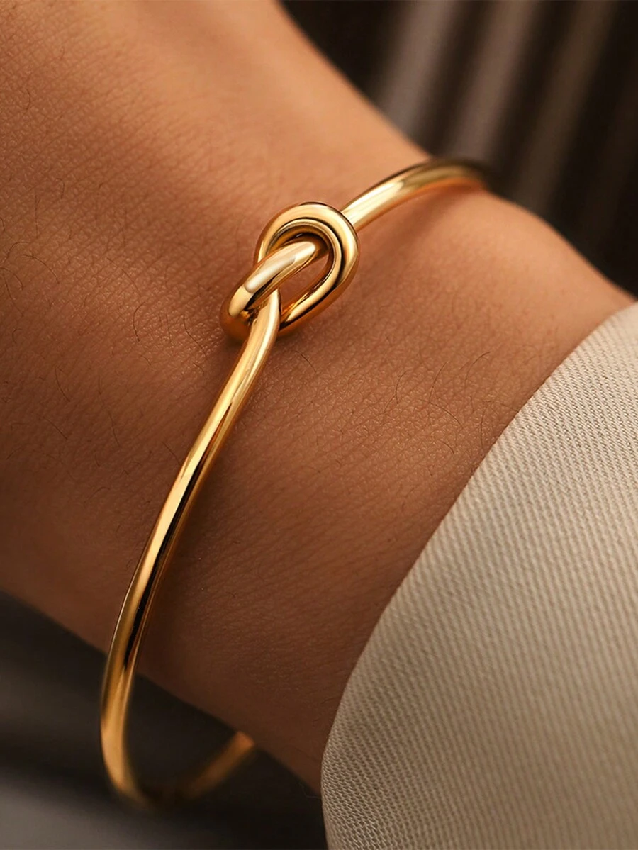 1 件时尚不锈钢扭曲心形手镯，可调节，百搭简约女士配饰，适合日常佩戴、派对、情人节礼物 - 金黃色 - 查看 1