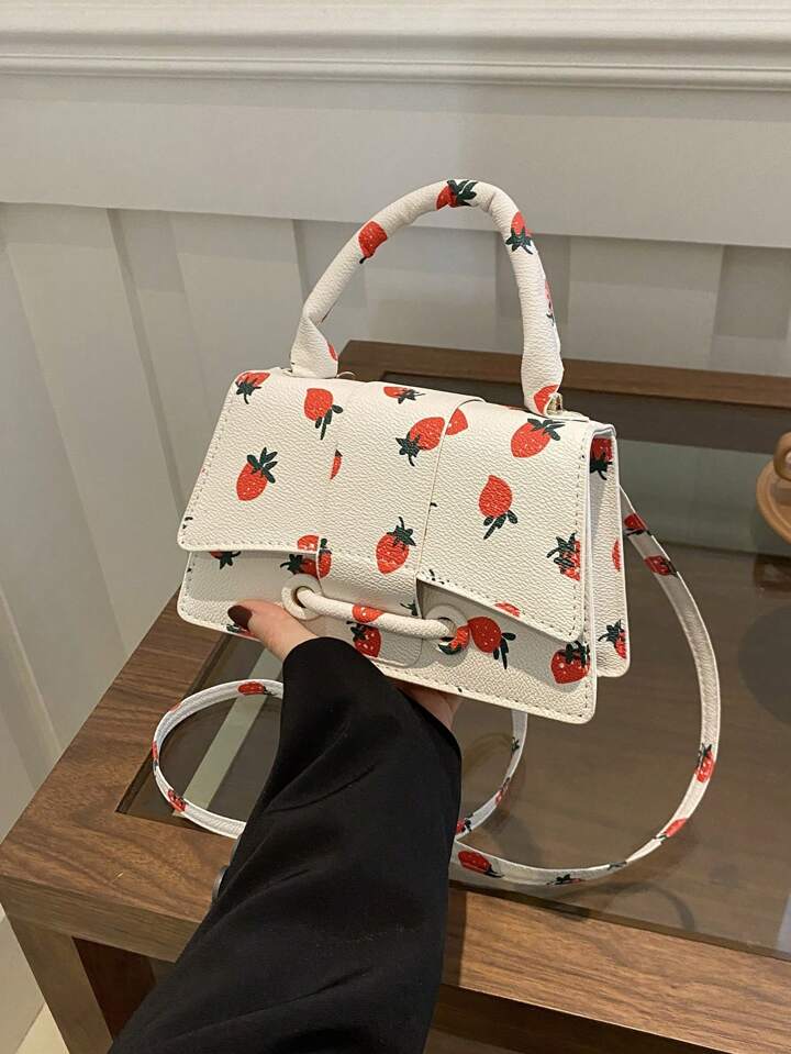 New Strawberry Print Mini Square Bag, Unique Design With