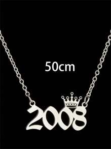 1入時尚不鏽鋼王冠和年份造型中性吊墜項鍊，夏季珠寶裝飾，適用於出生年份/周年紀念/結婚年份，特殊紀念禮物，適合日常/工作穿著 - 銀色 - 查看 10