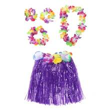 Gonna d'erba hawaiana e ghirlande hawaiane, Braccialetto, Fascia e Collana hawaiana, Costumi di gonne Luau di Hawaii, Vestito elegante, Per donne e adulti per la decorazione estiva delle feste tropicali sulla spiaggia - Multicolore - Visualizzare 13