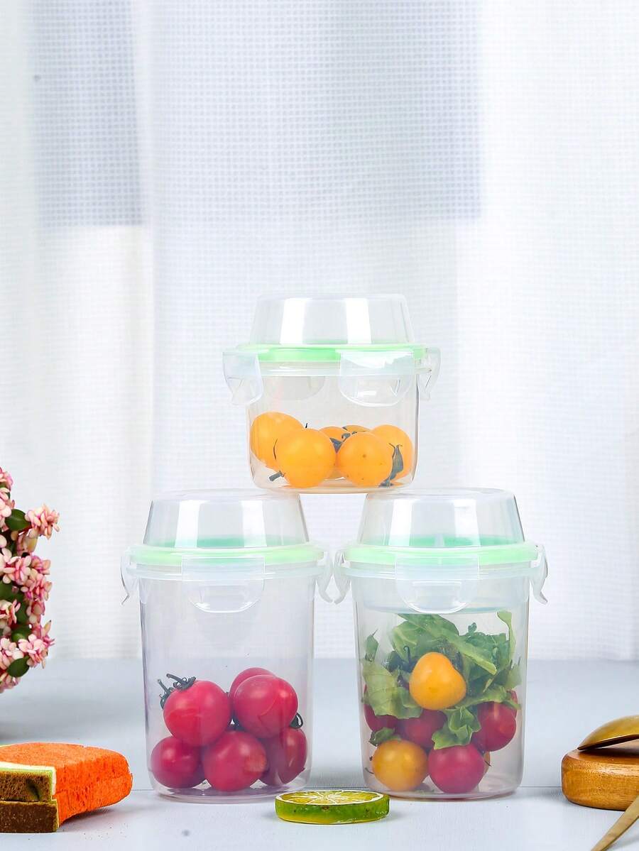 1入不漏氣密鮮食/沙拉儲存盒，附蓋 - 適用於蔬菜番茄、洋蔥、蘋果、藍莓、沙拉、米飯及更多 - 可微波加熱和耐高溫 - 廚房補給品，適用於家庭、辦公室和戶外 - 彩色 - 查看 1