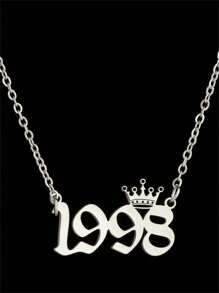 1入時尚不鏽鋼王冠和年份造型中性吊墜項鍊，夏季珠寶裝飾，適用於出生年份/周年紀念/結婚年份，特殊紀念禮物，適合日常/工作穿著 - 銀色 - 查看 8