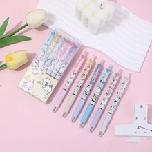 6入組可縮縮式圓珠筆，中等筆尖，黑色墨水，可愛的凝膠筆墨水，舒適握感，平滑書寫，具有美學漸變色桶，可用於日記筆記素描，不會暈染和污漬 - Style-F - 查看 2