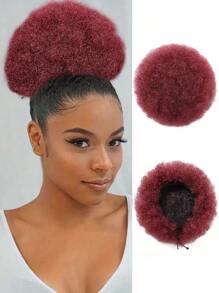 1 pieza de chongo afro rizado rojo vino con cordón para mujeres con cabello corto africano retorcido, extensiones de cabello sintético con apariencia natural para peinados elevados y cola de caballo para niñas - Burdeos - Ver 11