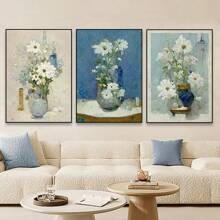 3pcs Nordic Style Fresh Black White Vase Flower Poster And Prints, Modern Canvas Painting, Ideal Gift For Bedroom Living Room Kitchen Home Decor, Wall Art Pictures, No Frame - Apricot - View 5