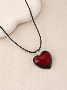 1pc Vintage Bohemian Style Red Glass Heart Pendant On Black Adjustable Leather Cord Necklace, Valentine's Gift Valentines,Mom,Mother,Mother's Day,Gift