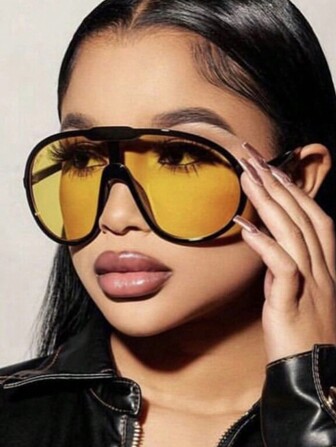 1pc Women And Men Oversized Fashion Versatile Shades Fashion Glasses, Y2k Geometric Frame Tinted Lens Ladies Perfect For Beach & Club Parties, Perfect For Decoration And Outdoor, Carnival, Party, Valentine's Day Gift For Summer Beach Vacation, Outdoor, Travel