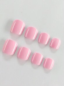 24入組簡約法式風格粉色假指甲，全套式設計，附1支果凍膠和1支指甲修整梳，適用於學生、上班族、日常貼壓指甲用，指甲美容用品 - 粉色 - 查看 3