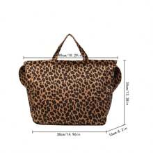 新款时尚豹纹手提包，大容量单肩包和斜挎包，女士休闲手提包，适合工作、通勤和购物，女士帆布手提包，潮流豹纹包 - 棕色 - 查看 3