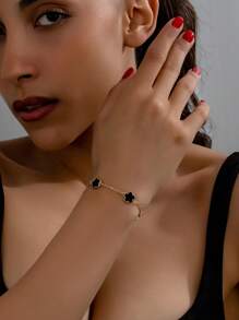 1 件时尚迷人的复古风格舞会三叶草和五花手链，适合女性日常佩戴和母亲节礼物，节日聚会的花朵手链，沙滩风格幸运草链手链，情人节绳手链 - 刻花五葉草手鍊 - 查看 13