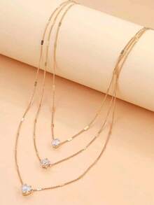 1pc Fashionable Heart, Waterdrop &Star Rhinestone Decor Necklace For Women, Suitable For Vacation, Party, Dating, And Daily Outfit, Also AGreat Gift Choice - Gold - View 3