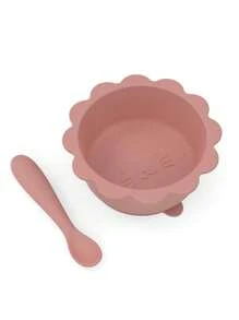 2 pezzi Set ciotola per alimentazione bambino in silicone con design a gatto, cucchiaio in silicone, ventose, adatto per microonde e lavastoviglie, adatto per bambini e uso domestico