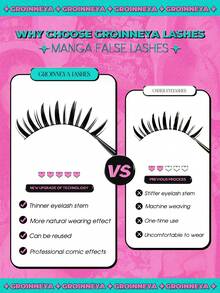 GROINNEYA Manga Lashes 5 Cặp Faux Mink Lashes Full Strip Lông mi Công cụ trang điểm mở rộng lông mi thực tế tự nhiên có cánh mềm (LY13) - màu đen - Xem 5