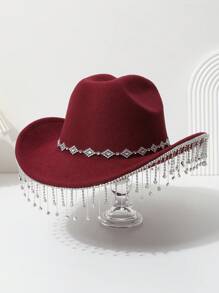 1pc Women's Solid Color Rhombus Sequin Rhinestone Teardrop Crystal Tassel Western Cowboy Hat, Suitable For Outing, Party, Wedding, Festival, Casual, Stage Performance, Bridal - Multicolor - View 4