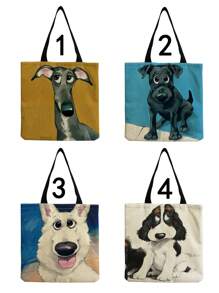 PrintVovage Hoạt Hình Cún Con Dễ Thương In Hình Túi Tote Canvas, Túi Đi Biển Di Động Thời Trang Dung Tích Lớn, Túi Mua Sắm Có Thể Tái Sử Dụng - màu đen - Xem 3