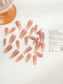 24 piezas de uñas postizas largas con gradientes de color rosa - Rosa Pálido - Ver 2
