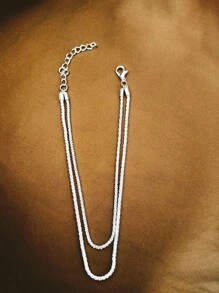 1 braccialetto cavigliera doppio in catena vegan Bulingbuling, fascino semplice con doppio argento per donne, gioielli brillanti di moda per vacanze al mare e viaggi di coppia