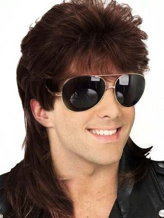 Men Mullet Wigs Brown Curly 70s 80s Cosplay Costume Wig Retro Disco Punk Rocker Wigs