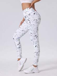 Quần tập yoga mùa hè cho nữ, Quần legging thể thao ngoài trời in sóng biển - trắng - Xem 3