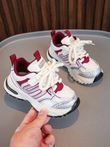 1 Pair Kids' Breathable Mesh Lace-Up Soft Bottom Non-Slip Casual Running Shoes, Lightweight Summer Sneakers For Big Children - Burgundy - View 6