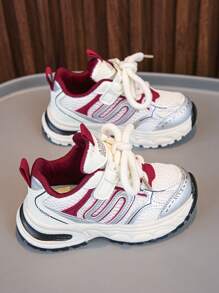 1 Pair Kids' Breathable Mesh Lace-Up Soft Bottom Non-Slip Casual Running Shoes, Lightweight Summer Sneakers For Big Children - Burgundy - View 5