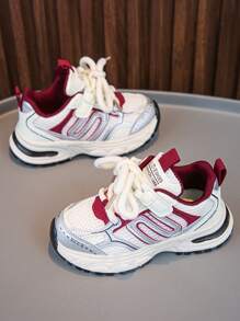 1 Pair Kids' Breathable Mesh Lace-Up Soft Bottom Non-Slip Casual Running Shoes, Lightweight Summer Sneakers For Big Children - Burgundy - View 4