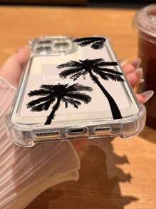 1入透明外殼黑色棕櫚樹TPU四角防摔手機殼，適用於蘋果14promax/13/14/15，細孔設計，適用於14pro/XSXR - 黑色 - 查看 3