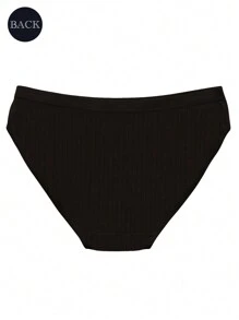 4 件装女士纯黑色/多色内裤，舒适透气，日常中腰内裤，宽腰带设计 - 黑色 - 查看 4