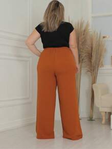 Plus Size Pants - 駝色 - 查看 2