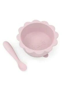 2-Piece Silicone Baby/Infant Feeding Bowl Set With Cat Design, Includes Silicone Spoon, Suction Cups, Microwave & Dishwasher Friendly, Suitable For Home Use - Mauve Purple - View 4
