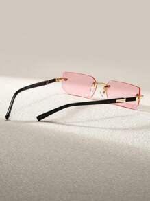 一副黑色极简无框Y2K风格时尚眼镜，时尚沙滩驾驶眼镜，沙滩配饰，街头风，适合搭配毛衣、夹克、连帽衫、皮裤和工装裤，Y2K风格，适合夏季海滩度假、户外活动和旅行。 - 粉色 - 查看 3