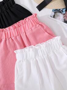 paquete de 3 pantalones cortos casuales y sueltos de cintura fruncida de unicolor para niñas preadolescentes de verano