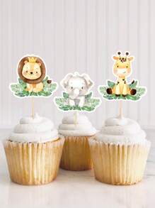 8 món đồ trang trí bánh sinh nhật hình động vật rừng xanh, phụ kiện trang trí bánh sinh nhật chủ đề động vật rừng xanh - Nhiều màu - Xem 6