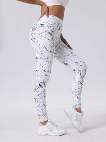 Quần tập yoga mùa hè cho nữ, Quần legging thể thao ngoài trời in sóng biển - trắng - Xem 1