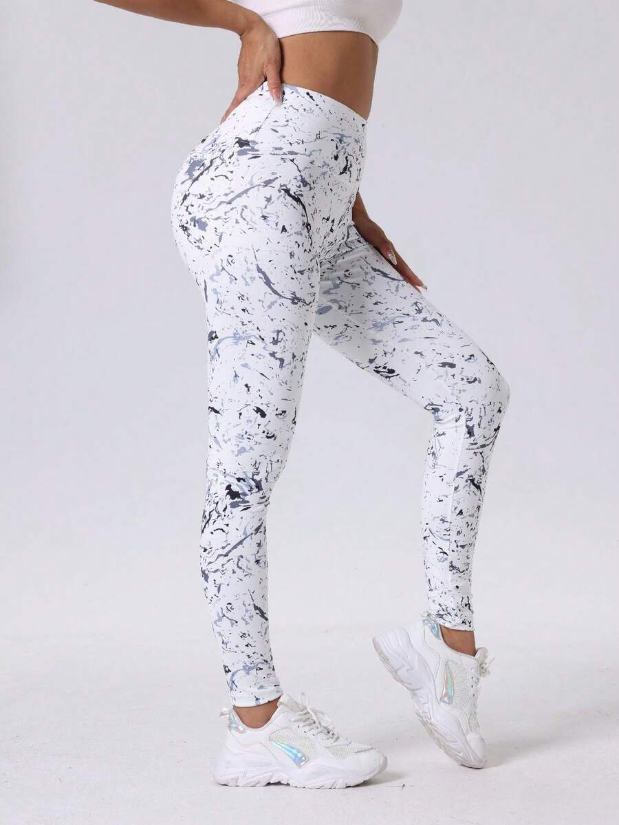 Quần tập yoga mùa hè cho nữ, Quần legging thể thao ngoài trời in sóng biển - trắng - Xem 1