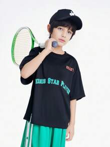 Annil Children's Clothing Boy's Letter T-Shirt Summer Cool Feeling Moisture Wicking Boy's Thin Quick Drying Top