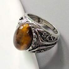 1pc Men Vintage Tiger Eye Ring, Anniversary Gift - Brown - View 9