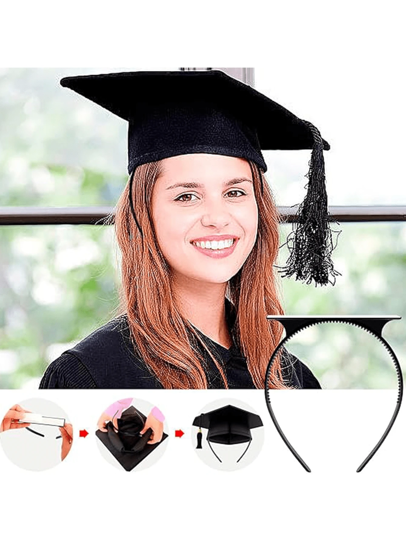 Graduation Cap Headband, Headband Insert Fixing Graduation Cap And Hairstyle, Upgrade Interior Graduation Cap Headband - Black - View 1